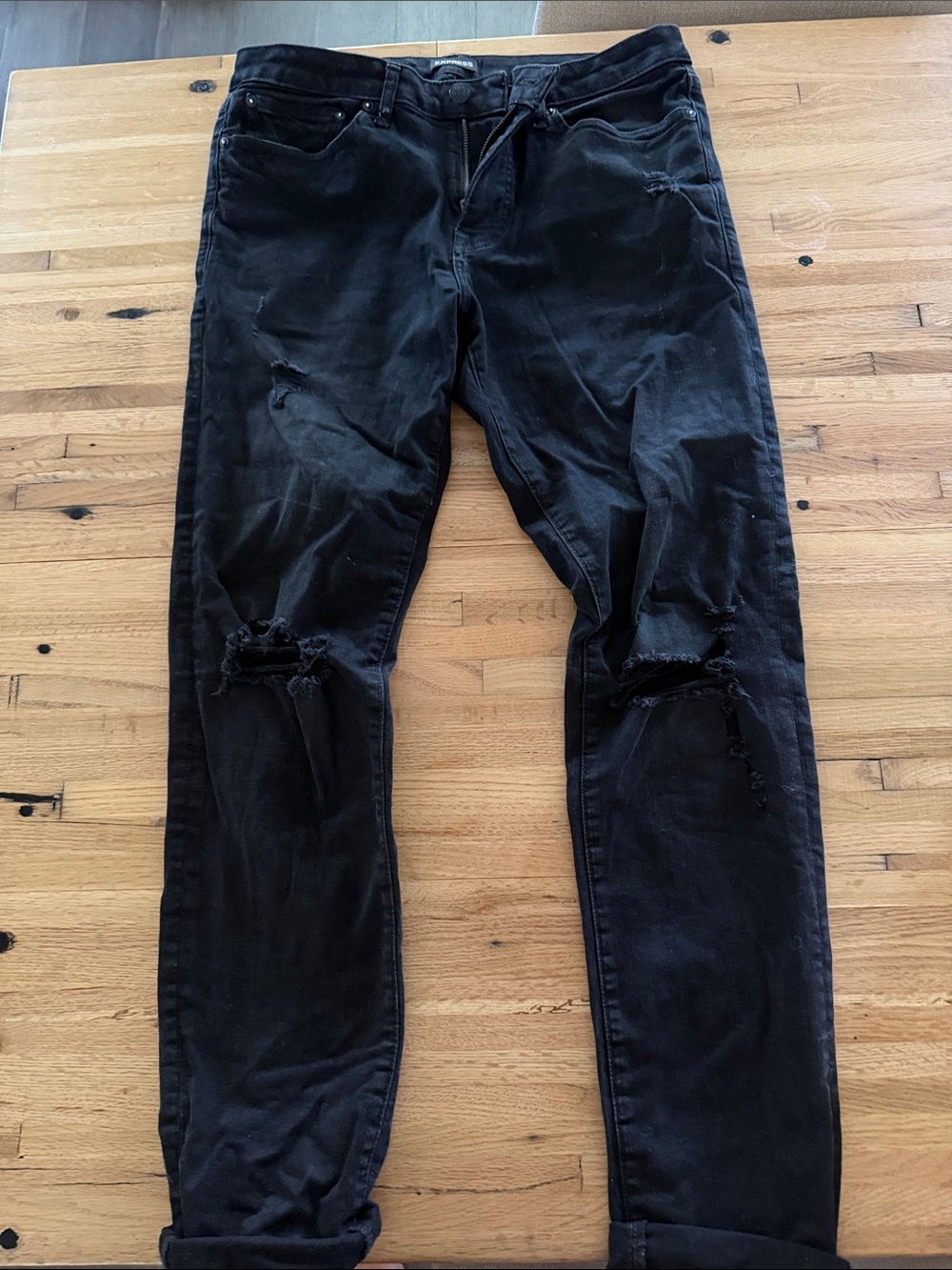 Express Slim 32x34 Men's Black Distressed Slim Jeans
